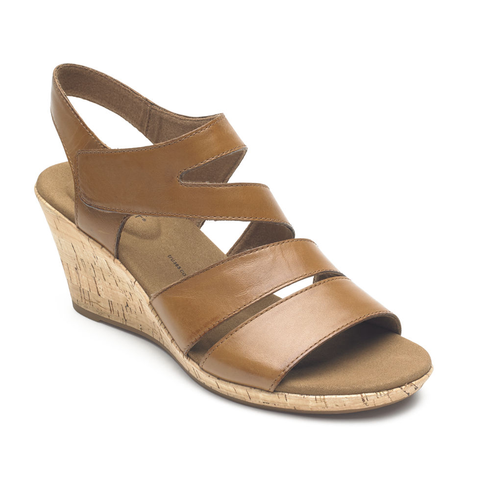 Rockport Singapore Womens Sandals - Briah Strappy Wedge Comfort Brown - FH6123405